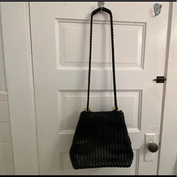 CEM Vintage Black Woven Genuine Leather Crossbody Shoulder Side Bag Purse - Picture 7 of 7